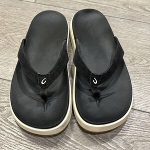 Olukai Nu'a Pi'o Sandals Women's 9 Black Wet Grip Rubber Flip Flops 20445